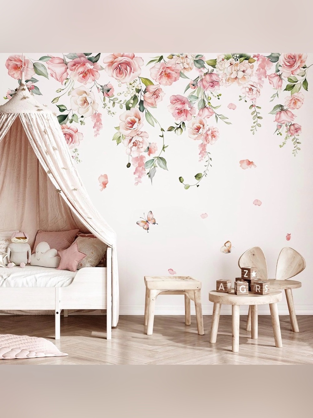 Decalmile Large Pink Floral Hanging Vine Wall Decals – Peel & Stick